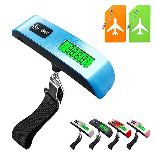 Luggage Scale, Portable Luggage Weight Scale with 2 Luggage Tags, LCD Weight Display and 4 Unit Switching Functions, 110lb Luggage Scale Travel Digital for Luggage, Travel,Backpacks, Handbags(Blue)