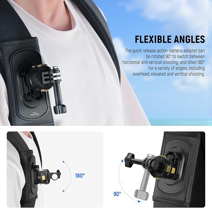 NEEWER Backpack Shoulder Chest Strap Mount Compatible with GoPro DJI Insta360 Action Cameras, 360° Camera Backpack Clip Holder Quick Release & One Toggle Switch for Photography Video Recording, GP63
