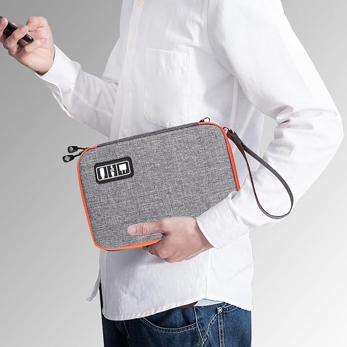 Lcsmaokin Electronics Travel Organizer,Portable Waterproof Electronic Travel Storage Bag for Small Charging Cord Storage,Charger,SD Card etc,for Travel,Business-Grey Orange