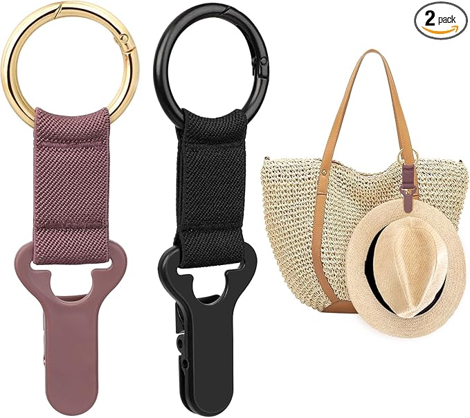 Niveaya Hat Clip for Travel on Bag - 2 Pack, Vacation Beach Cruise Essentials Accessory for Travel Handbag Backpack Luggage, Securely Hold to Keep Hat Shaped, Hands-Free, Black+Purple