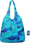 Nanobag Ultralight Foldable Tote for Women & Men, Reusable Grocery & Travel Bag, Packable Collapsible Compact Market Essential (Standard Blue Waves)