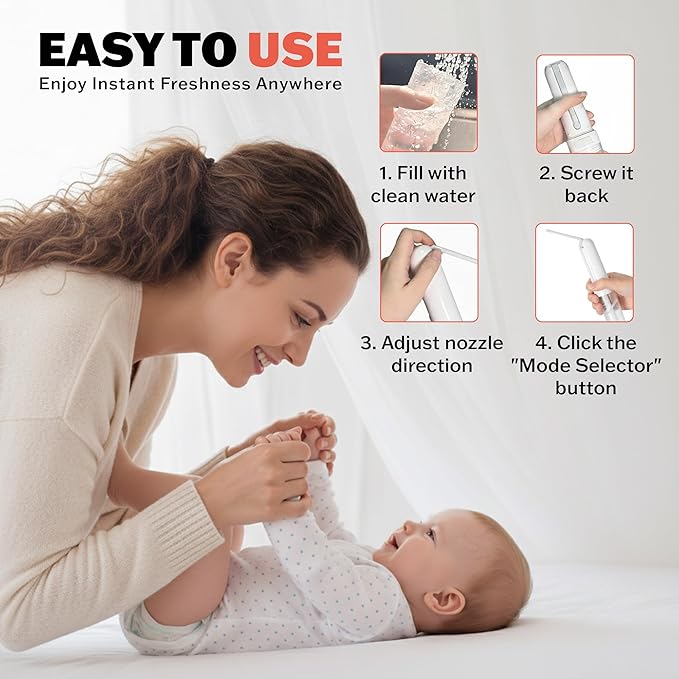 Portable Bidet for Travel, Rechargable USB-C 3 High Pressure Modes Travel Bidet Compact Waterproof Handheld Sprayer Device for Women, Men, Babies - Ideal for Personal Hygiene (White)