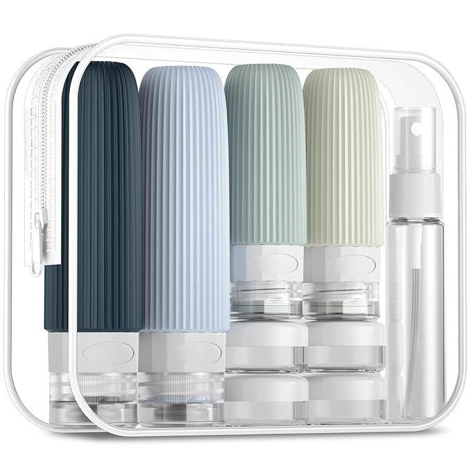 Mrsdry 16 Pack Travel Bottles Set, TSA Approved Leak Proof Silicone Squeezable Containers for Toiletries, Refillable Travel Accessories for Conditioner, Shampoo, Lotion & Body Wash Accessories