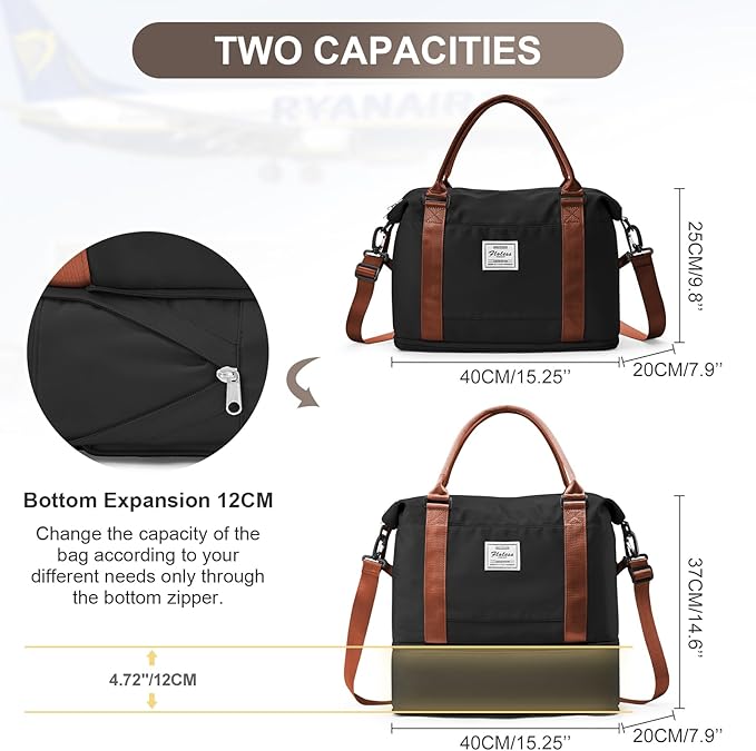 Travel Duffel Bag, 18x14x8 Inches Travel Bag Spirit with Shoes Compartment, Weekender Overnight Bag for Women with Trolley Sleeve, Carry On Bag for Airplanes Sport Tote Gym Bag(Blackbrown)