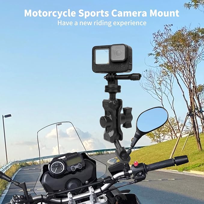 Bike Motorcycle Camera Mount Bundle Kit, 1/4 Screw & Tripod Mount Adapter, 360°Swiveling Ball Head Base -Rotating Ball Head Clamp Arm for lnsta36o X5/X4/X3/X2, Rearview Mirror(0.39“) 75014
