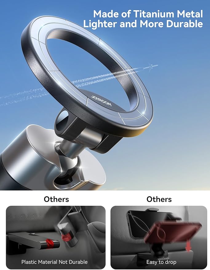 JOYROOM 【360° Metal Ball & Titanium】 Magsafe Airplane Phone Holder, Travel Essentials for Airplane Phone Mount, Universal Travel Phone Holder for Plane, Must Have for iPhone 17 16 15 14 13
