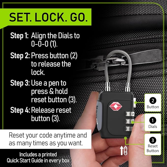 Untethered TSA Luggage Locks (3 Pack) – Resettable 3-Digit Combination TSA Approved Travel Padlocks for Suitcases, Backpacks, Gym Bags & Checked Baggage (3 Pack | Black)