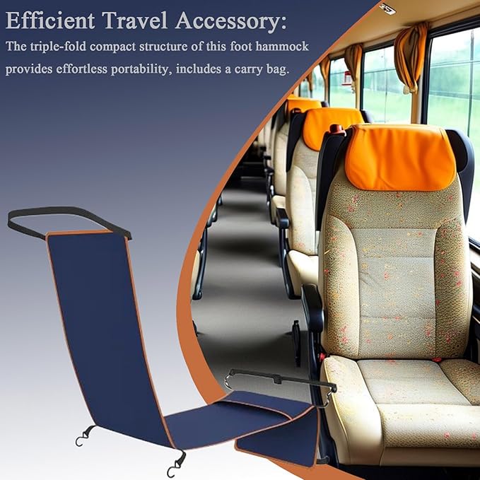Travel Foot Hammock - Adjustable Airplane Foot Rest, Portable Sleeping Seat Extender with Soft Sturdy Fabric, Comfortable Relaxation Accessory, for Adults Men Women Teens Car Bus Train Long Trips