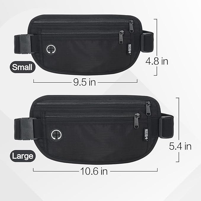 Slim Money Belt for Travel - Anti-Theft Hidden Passport Holder Waist Wallet with Secure Pouch for Cash, Credit Cards & Phone Safe (Small Black)