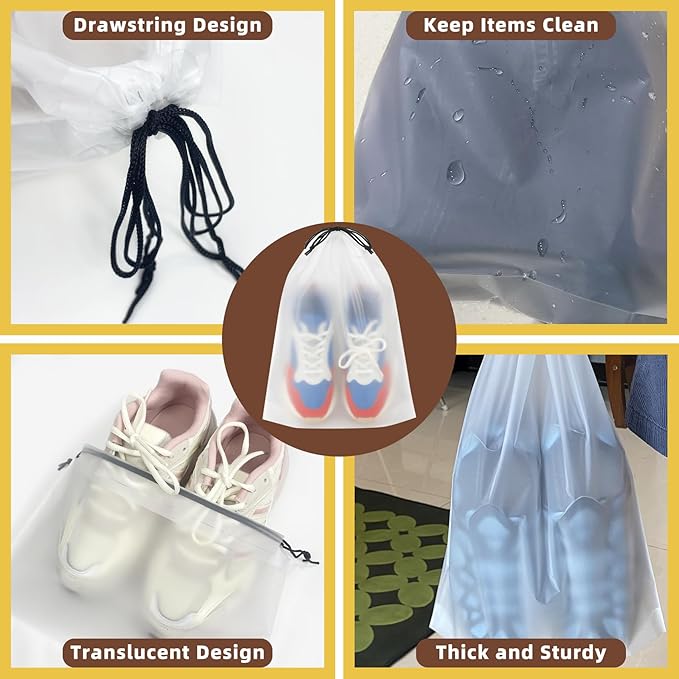 6 PCS Clear Shoe Bags for Travel, 11.8" x 15.7" Travel Shoe Bags for Storage and Packing, Waterproof Drawstring Shoe Bag for Traveling, Travel Essentials for Women and Men