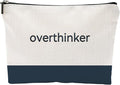Funny Makeup Bag for Women - overthinker Relatable Quote Pouch - Minimalist Navy Blue Color Block Canvas Cosmetic Organizer - Unique Gift for Best Friend, Introverts & Mental Health Awareness