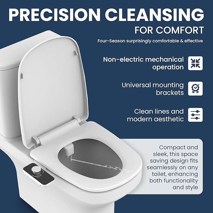 Epica Bidet for Toilet Seat – Warm Water, Adjustable Pressure & Temperature Control, Handheld Sprayer, Easy Installation, Portable Eco-Friendly Bidet for Men & Women, Toilet Hygiene Solution