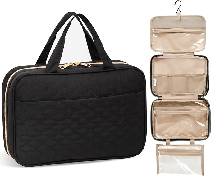 Lifewit Travel Toiletry Bag with Hanging Hook, Cosmetic Organizer with Comparment for Women & Men, 4L Makeup Bag for Travel Size Essentials, Black