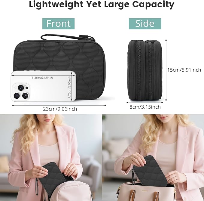 Skycase Tech Pouch - Lightweight Electronics Organizer Travel Case, Double Layers Cable Organizer, All-in-One Storage Bag for Charger, Cord, Phone, Flash Drive, Accessories