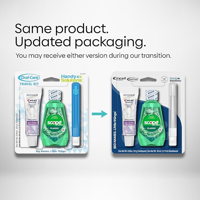 Handy Solutions Oral Care 3-Piece Trial Size Set w/Mouthwash, Whitening Toothpaste, & Travel Toothbrush (Pack of 6), TSA Approved
