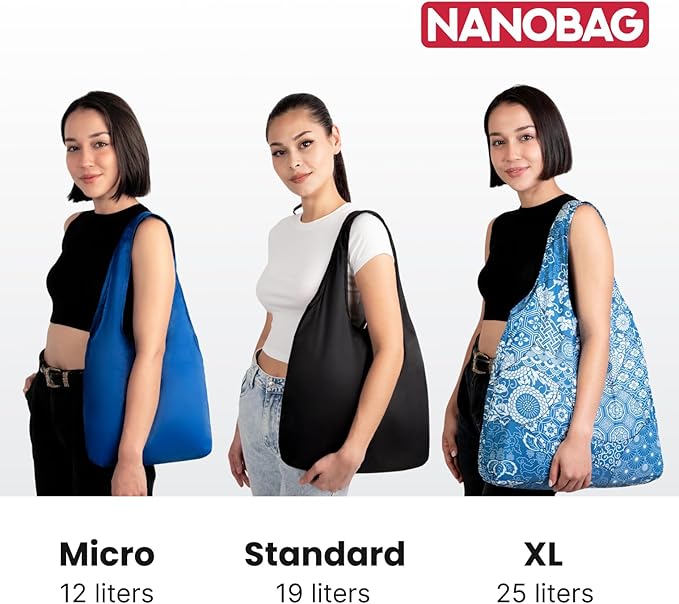 Nanobag Ultralight Foldable Tote for Women & Men, Reusable Grocery & Travel Bag, Packable Collapsible Compact Market Essential (Micro Navy)