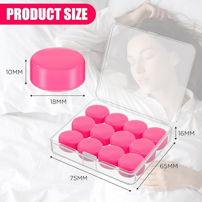 TrelaCo 12 Pack Soft Ear Plugs for Sleeping, Reusable Moldable Silicone Earplugs Noise Cancelling Reduction for Concerts, Swimming, Shooting, Snoring, Airplane, Musicians, Motorcycle (Rose Red)