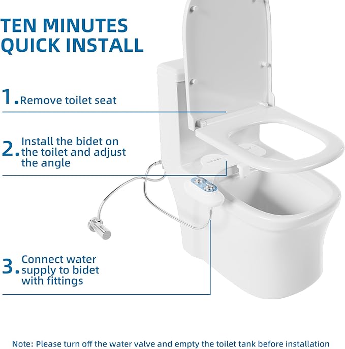 Ultra-Slim 3-in-1 Bidet Attachment for Toilet, Self-Cleaning Dual Nozzles for Posterior & Feminine Wash, Adjustable Water Pressure, Easy Install (Blue)