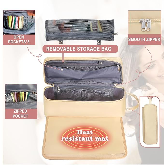 Hair Tools Travel Bag with Heat Resistant Pad, Portable Hair Tools Storage for Hair Straighteners, Curling Iron and Hair Care Accessories, Traveling Essentials for Women