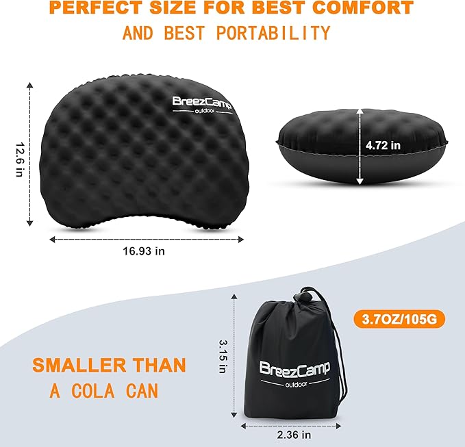 Ultralight Inflatable Camping Pillow with Soft Cover, Compact Compressible Portable Travel Air Pillow, Blow Up Camp Pillows for Outdoor Camp Sport Hiking Backpacking Travel Essential Black