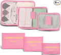 6 Set Packing Cubes for Travel Luggage Packing Bags Reusable Waterproof Suitcase Organizer Bags Set with Shoe Bag and Toiletry Bag (Pink)