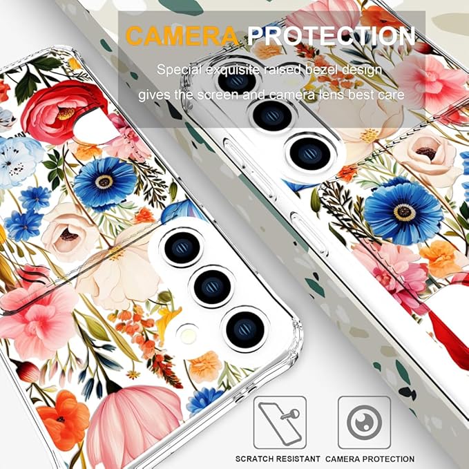 Compatible with Samsung Galaxy S24 / S25 Case Card Holder for Women Cute Design,Wallet Phone Cases Transparent Cool Kawaii Protective (Clear Flower Art Rose Peony)