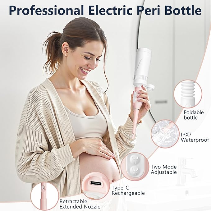 Portable Bidet for Women, 550ml Portable Bidet for Travel, Rechargeable Peri Bottle for Women, Providing to 70 Uses, IPX7 Waterproof for Postpartum Care, Personal Hygiene Cleaning, Perineal