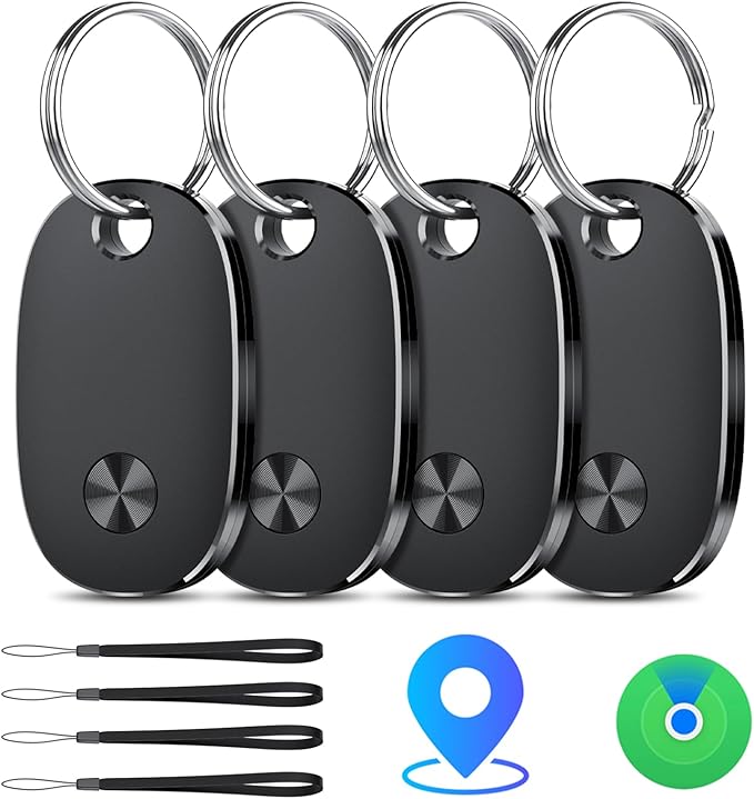 Tracker Tags-4 Pack, Bluetooth Tracker Works with Apple Find My APP (iOS Only), Keys Finder and Item Locator for Luggage, Backpack, Suitcases, Replaceable Battery, IP67 Waterproof weTag pro
