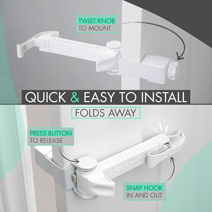Portable Door Lock for Pets & Childproofing. No Adhesives, No Door Damage. Adjustable Cat Door Latch for Baby Proofing. Let Cats in, Keep Kids & Dogs Out. Baby Door Lock & Cat Door Holder