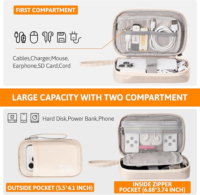 Electronics Organizer, OrgaWise Electronic Accessories Bag Storage Case Travel Waterproof Bag for Phones, Cables, Chargers (S2-Beige)
