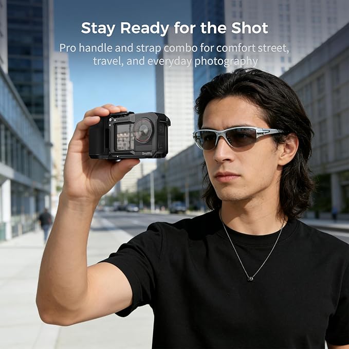 SMALLRIG Street Photography Handle for DJI Osmo Action 5 Pro/ 4/3, Quick Release, Shutter Button, Cold Shoe, Wrist Strap,1/4 Threaded Hole, Camera Grip Holder for DJI OEM Cages - 5826