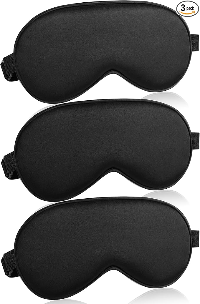 Sleep Mask for Women & Men - 3 Pcs Adjustable Strap Blackout Silk Sleep Eye Masks - Soft Eye Covers Blindfolds (Black 3 Pack)