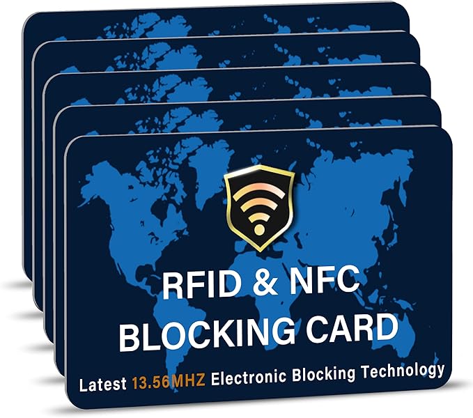 SaiTech IT 5 Pack RFID Blocking Card, One Card Protects Entire Wallet Purse, NFC Contactless Bank Debit Credit Cards Protector ID ATM Guard Card Blocker - WM Blue
