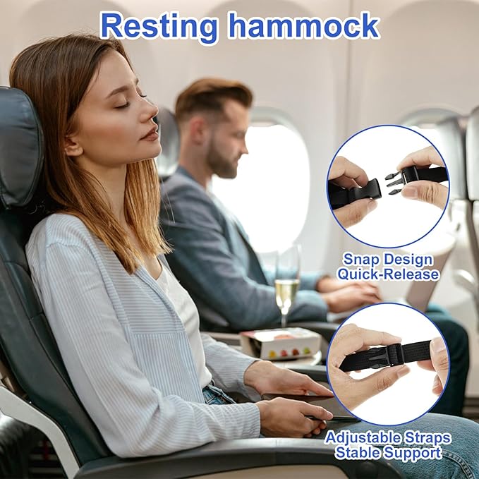 4 Pack Foot Hammock with Storage Bag Adjustable Airplane Foot Rest Portable Airplane Foot Hammock Lightweight Leg Hammock for Long Travel (Navy Blue)
