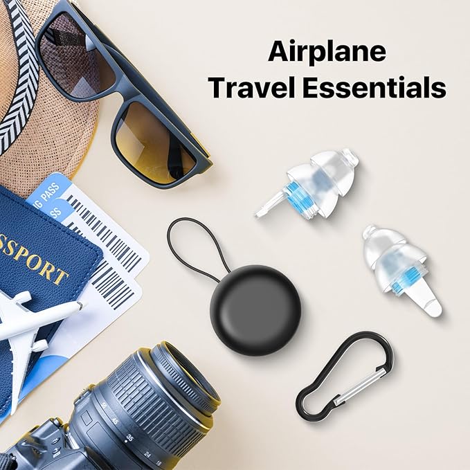 Ear Plugs for Airplane Pressure Relief & Preventing Ear Pain - Flying Travel Essentials - Comfortable Reusable Plane Earplugs for Adult/Kids 12+, Inclu Silicone Cord, 25dB Noise Reduction