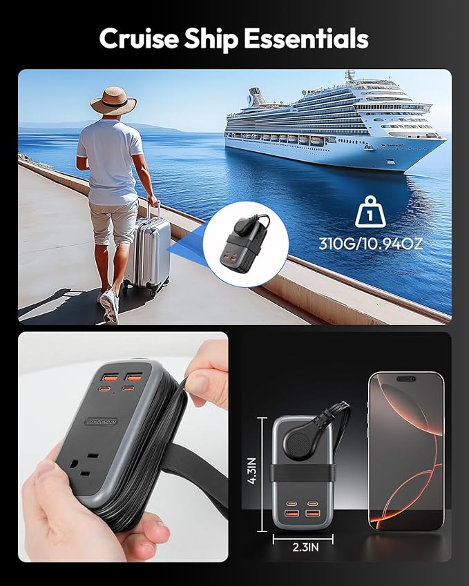 NTONPOWER GAN Ultra 65W USB Fast Charging Station, 7 in 1 Travel Power Strip with 3 Outlets 4 USB (2 C), Extension Cord 4ft, Travel Essentials, Cruise Essentials 2026,Compatible with MacBook, iPhone