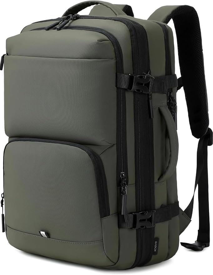 BAGOK Carry On Travel Backpack, 35L-40L Expandable Extra Large Airline Approved,Lightweight Daypack for Men and Women（Green）