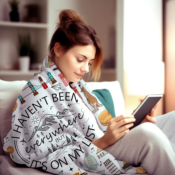 Travel Blanket Gifts for Women International Travelers Female,World Travel Essentials Accessories Unique Flight Vacation Throw Blankets,Cool Traveler Gift for Couples Men Mom Her 60"x50"