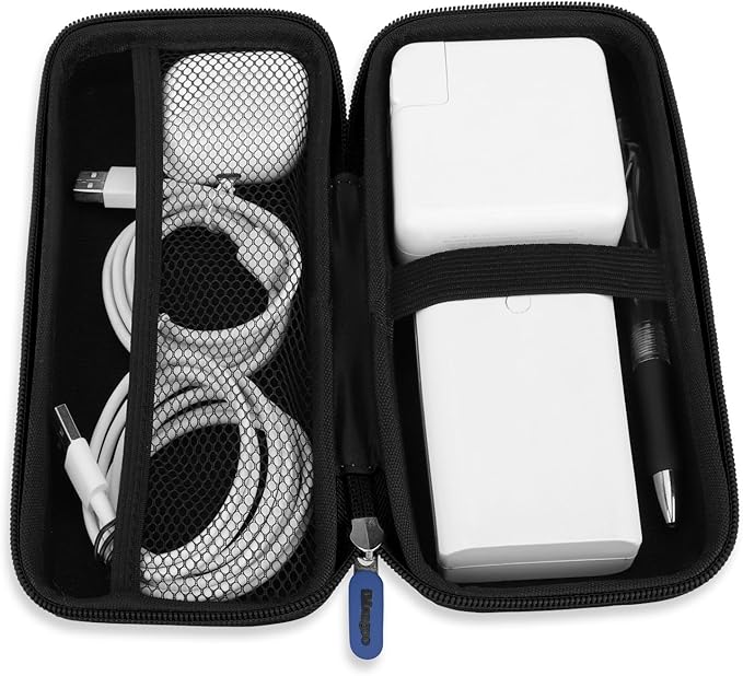 iMangoo Travel Essential Electronics Organizer Pouch Charger Case, Shockproof Dual Zipper Power Bank Cables Tech Accessories Purse, Men & Women Travel Must Have Storage Bag, 8.5x4.5x2 inch Dark Blue