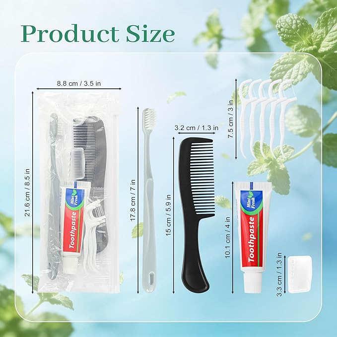 Travel Toothbrush Kit Bulk, Toothbrush Toothpaste Set, Hygiene Kit Bulk with Floss Picks, Comb, Protective Case, Individually Packaged, Suitable for Home, Travel, and Hotels (30-Pack)