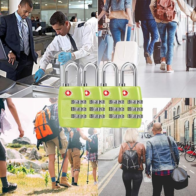 TSA Luggage Locks (4Pack) - 3 Digit Combination Padlocks - Approved Travel Lock for Suitcases & Baggage (Green1)