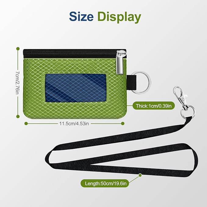 Minimalist RFID Blocking Small Wallet with ID Window,WaterResistant Zip Id Case Wallet with Lanyard Keychain for Cards,Cash,Travel,Women,Men (Olive Green/Electric Blue)