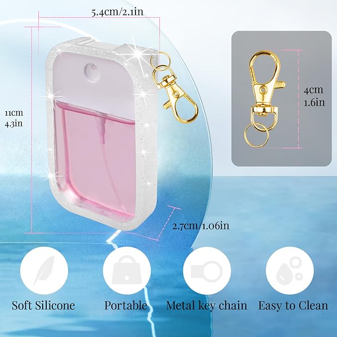 TERPINK Silicone Case Compatible with Touchland Hand Sanitizer Spray, Protective Case with Keychain for 1 fl oz, Hand Sanitizer Spray Accessory (Glitter Sequin Sliver, 1 Pack)