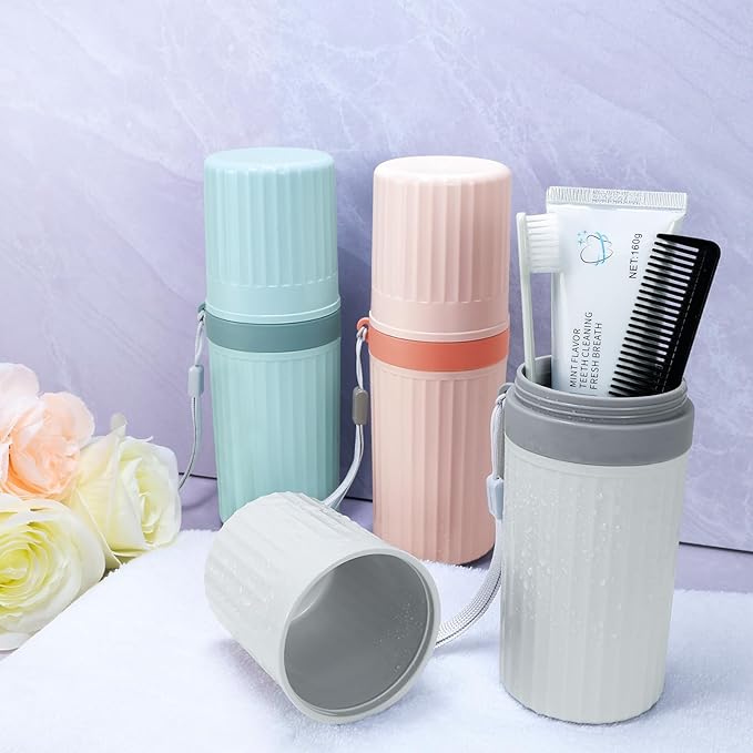 Mulbozy Travel Toothbrush Holder, Large Travel Toothbrush Cup Case, Portable Travel Toothbrush Toothpaste Makeup Storage for Business Trip Camping School - Gray