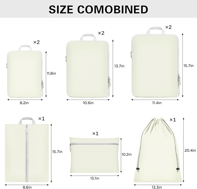 Compression Packing Cubes for Travel,Waterproof Packing Compression Cubes for Travel Packing Organizers,Luggage Cubes for Packing,Ultralight Expandable Packing Cubes Compression (Beige 9 Pack)