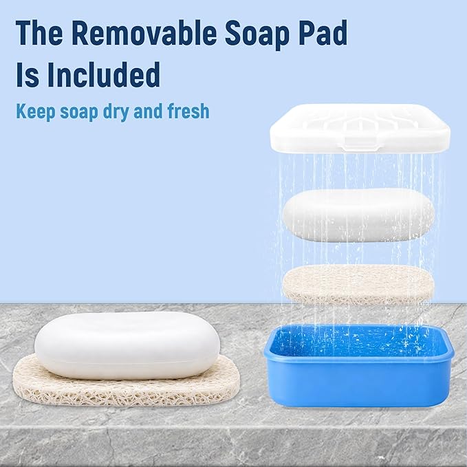 Leakproof Silicone Travel Soap Case: Compact Portable Bar Soap Case with Drainage Layer & Upgraded Lid - 2026 Travel Essentials for Camping, Gym, Shower & Carry-on Bags (Blue)