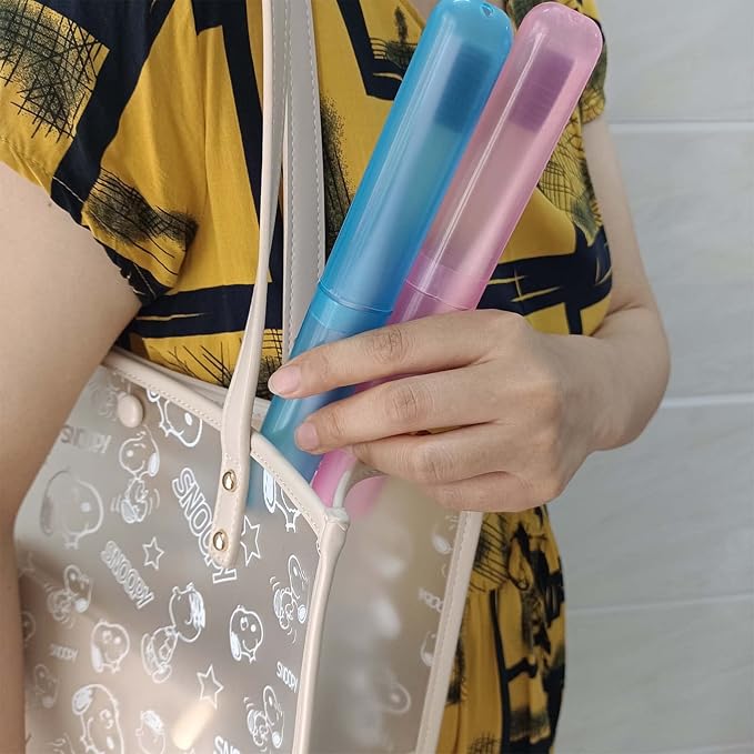 Medsuo 4pcs Plastic Toothbrush Case Travel Cover Holder Storage (Pink, Blue, Green and White)