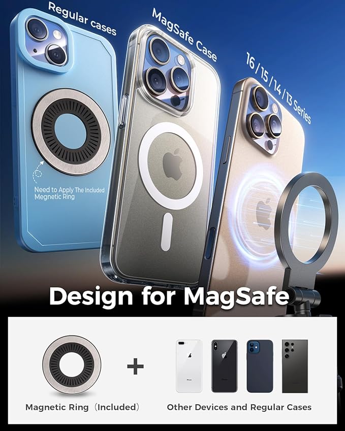 DIMONCOAT for Metal Magsafe Airplane Phone Holder [24*N55 Ultra Magnetic] 360° Adjustable Hands-Free Airplane Phone Mount, Airplane Essentials Phone Stand for Women Men, for iPhone 17 16 15 Pro Max