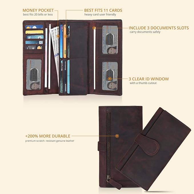 Real Leather Women Wallet Leather with RFID Blocking -Trifold Card Holder Designer Ladies Clutch with ID Window Wallets