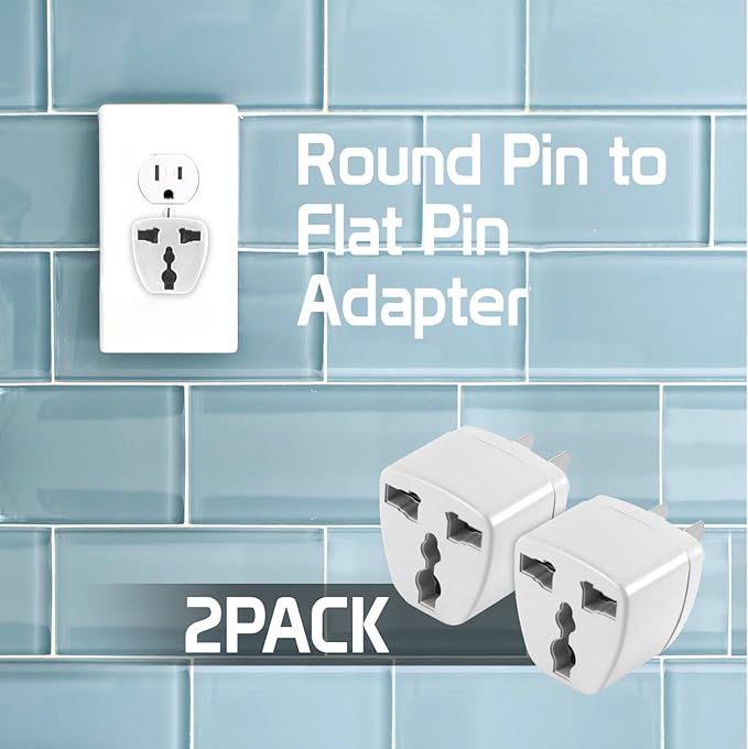 Cellet USA, Canada, Mexico, Japan Travel Plug Power Adapter Round Pin (EU/UK/Korea/China/AU) to Flat (USA) Pin, 2 Pack, White CNFPIN2